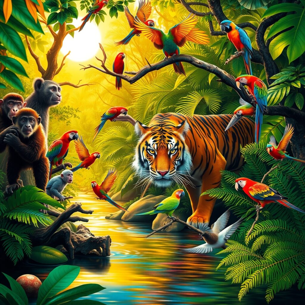 A Majestic Scene of Wild Animals in Jungle – free AI stock image