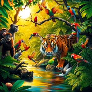 A Majestic Scene of Wild Animals in Jungle – free AI stock image