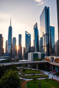 Majestic Skyline of Modern Architecture – free AI stock image