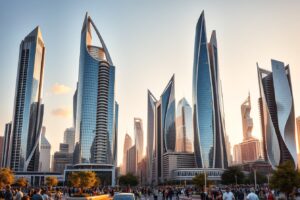 Majestic Skyline with Modern Skyscrapers – free AI stock image