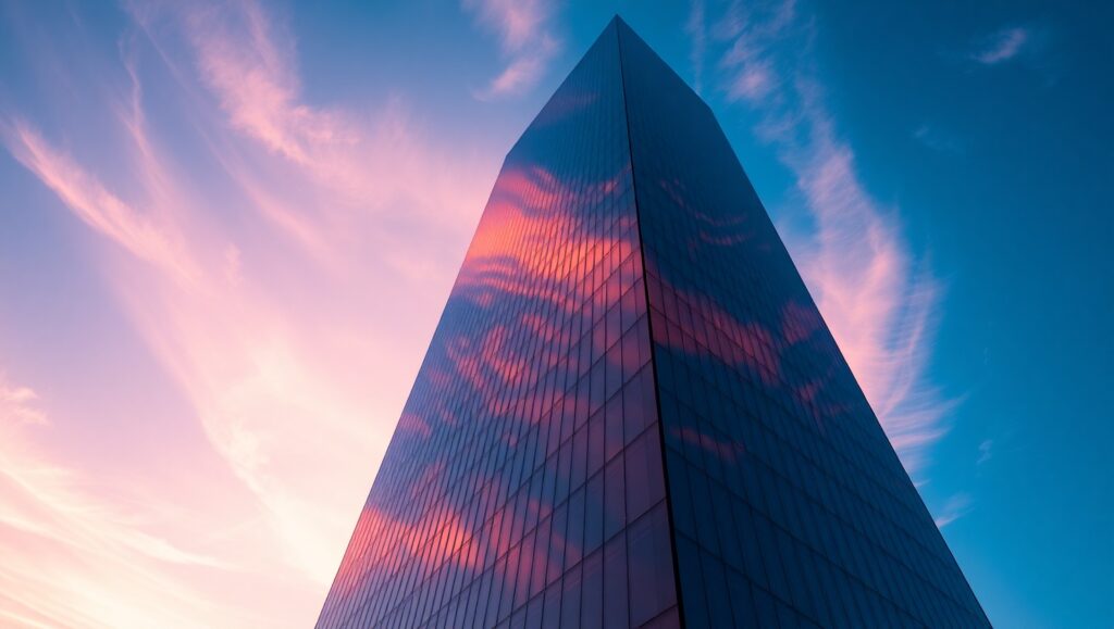Majestic Skyscraper at Sunset – free AI stock image