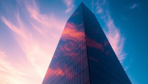 Majestic Skyscraper at Sunset – free AI stock image