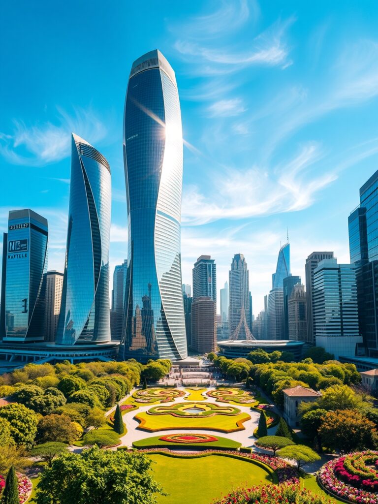 Majestic Skyscrapers against a Clear Sky – free AI stock image