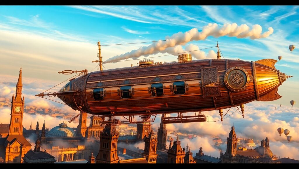 Majestic Steampunk Airship Adventure – free AI stock image