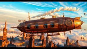 Majestic Steampunk Airship Adventure – free AI stock image