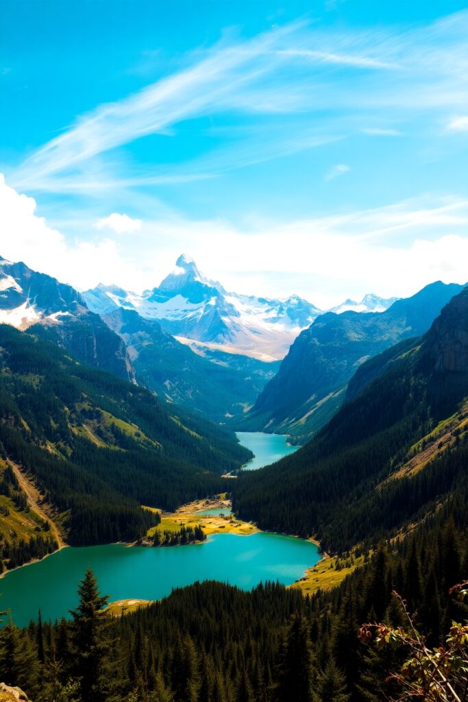 Majestic Sunlit Mountains Under Clear Skies – free AI stock image