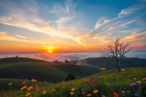 Majestic Sunrise Over Rolling Hills – free AI stock image