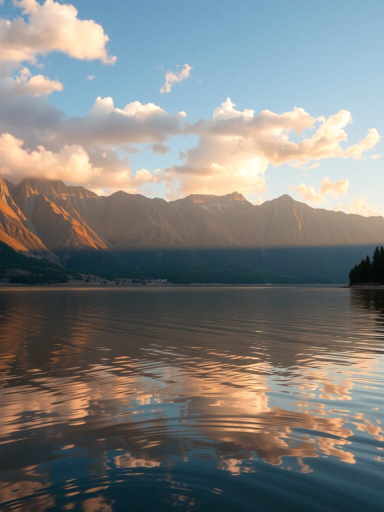Majestic Sunrise Over Tranquil Lake – free AI stock image