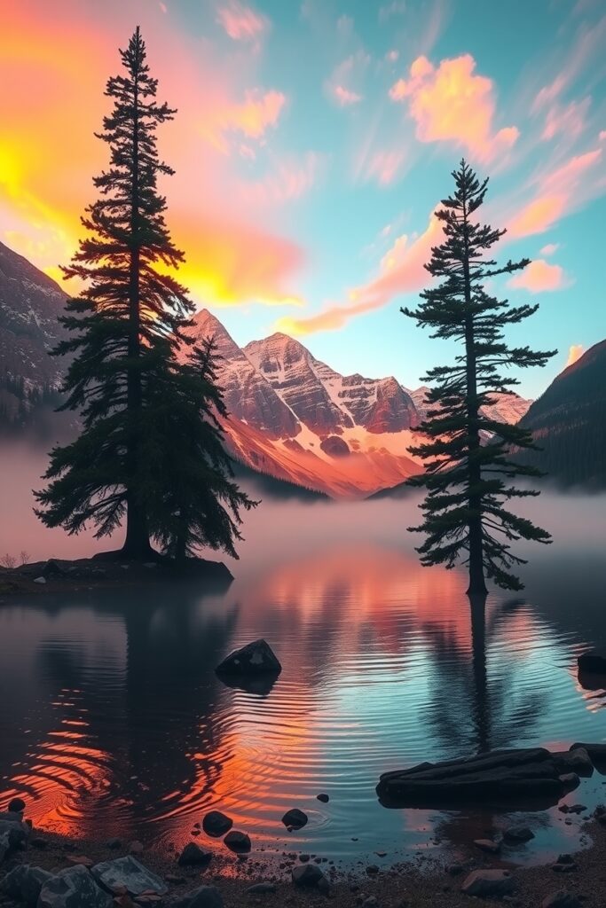 Majestic Sunrise Over Tranquil Lake – free AI stock image