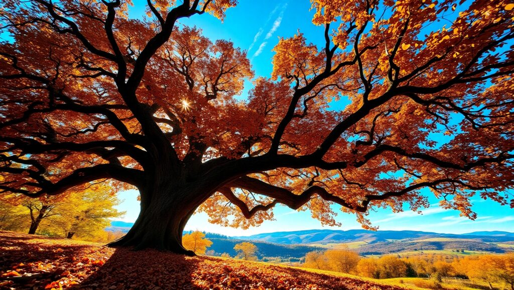 Majestic Tree in Autumn Glory – free AI stock image