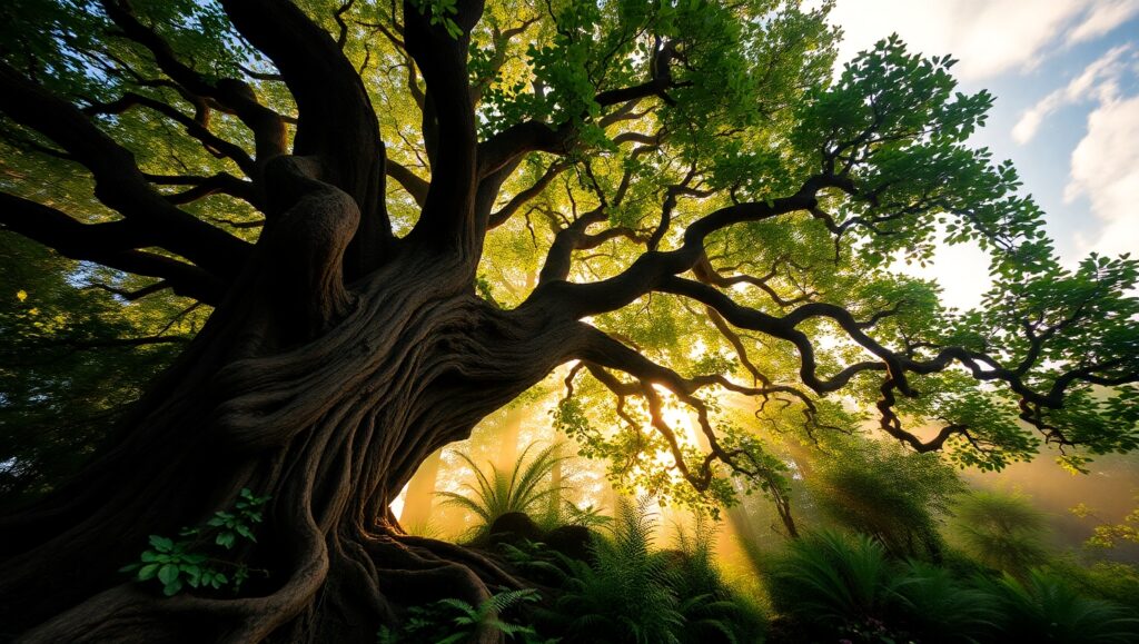 Majestic Tree in Golden Light – free AI stock image