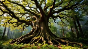 Majestic Tree in Serene Forest – free AI stock image