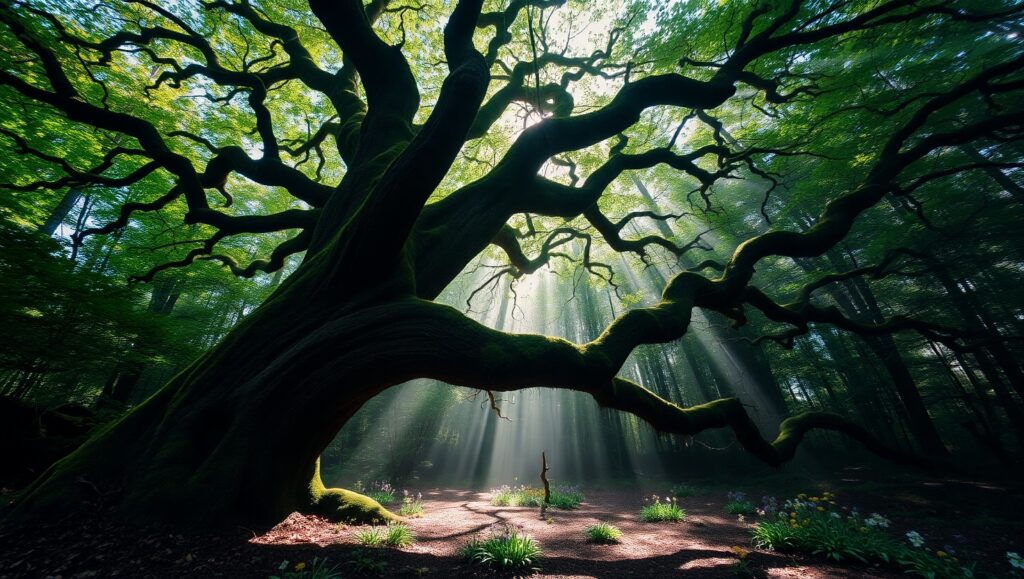 Majestic Tree Under Sunlight – free AI stock image