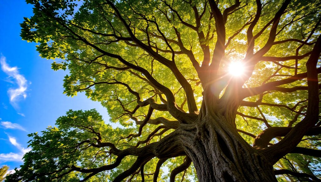 Majestic Tree Under Sunlight – free AI stock image