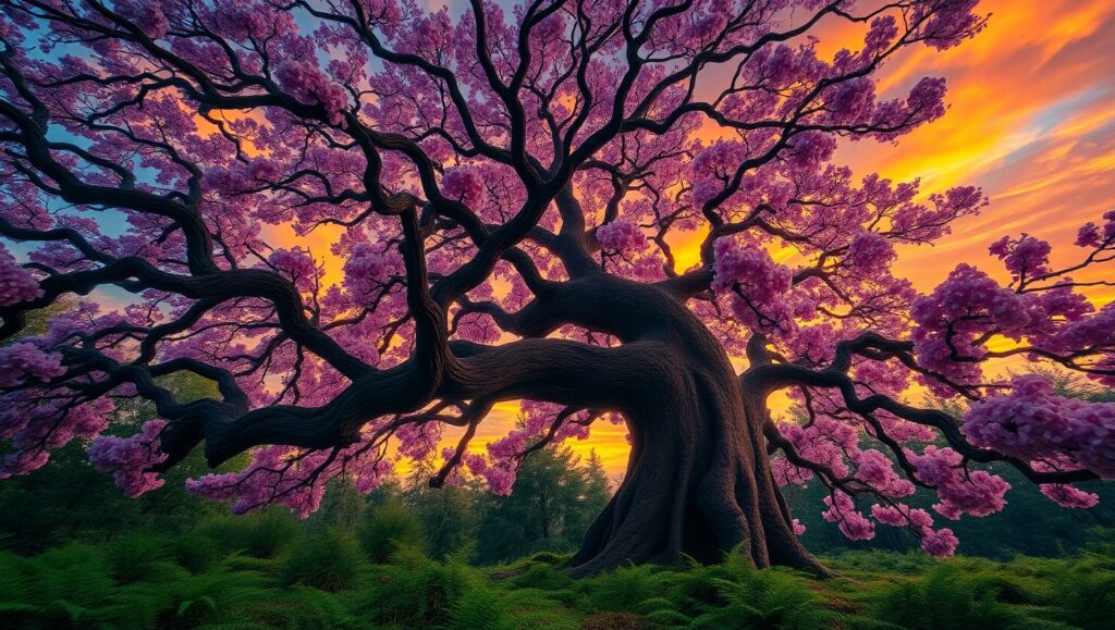 Majestic Tree Under Sunset – free AI stock image