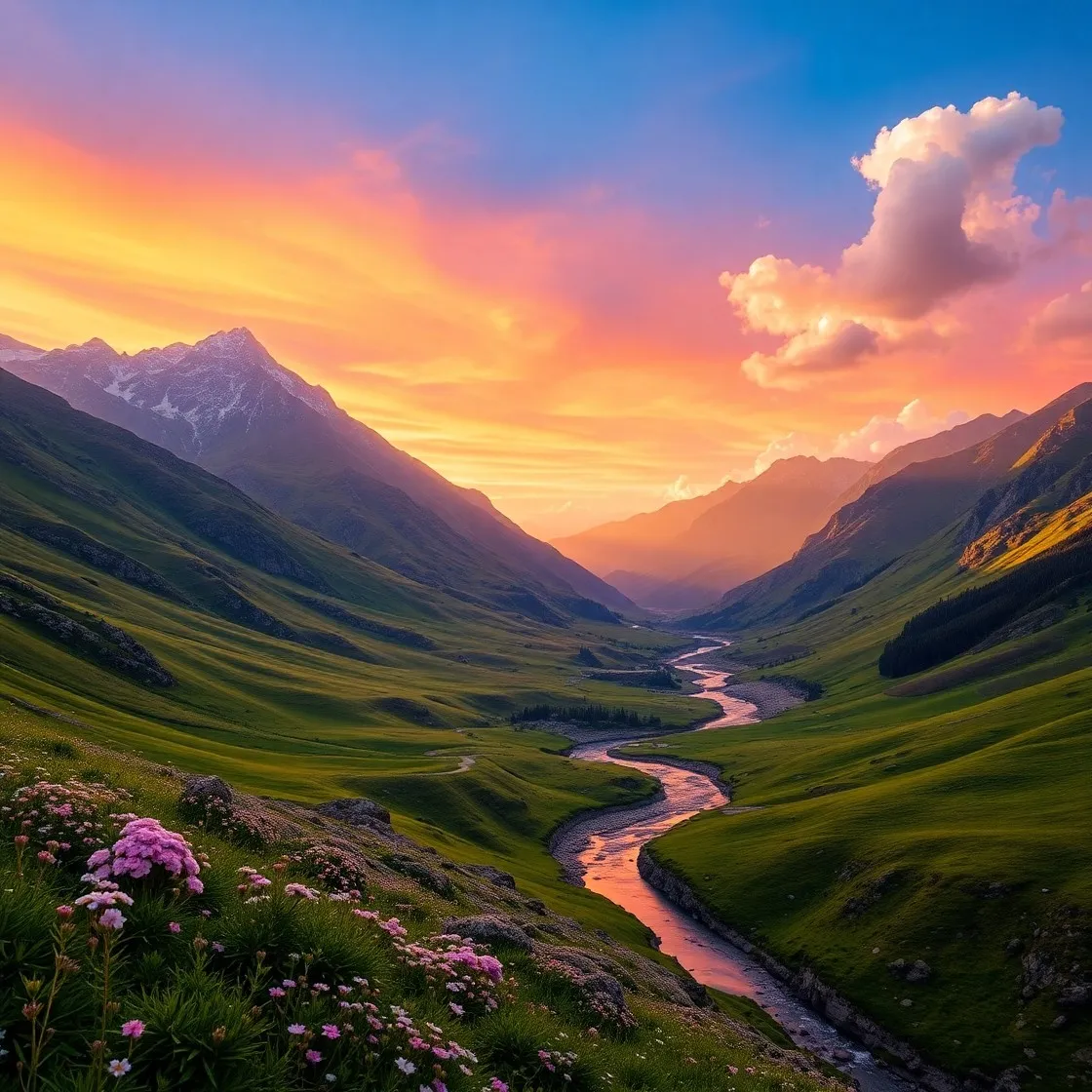 Majestic Valley Under a Golden Sunset