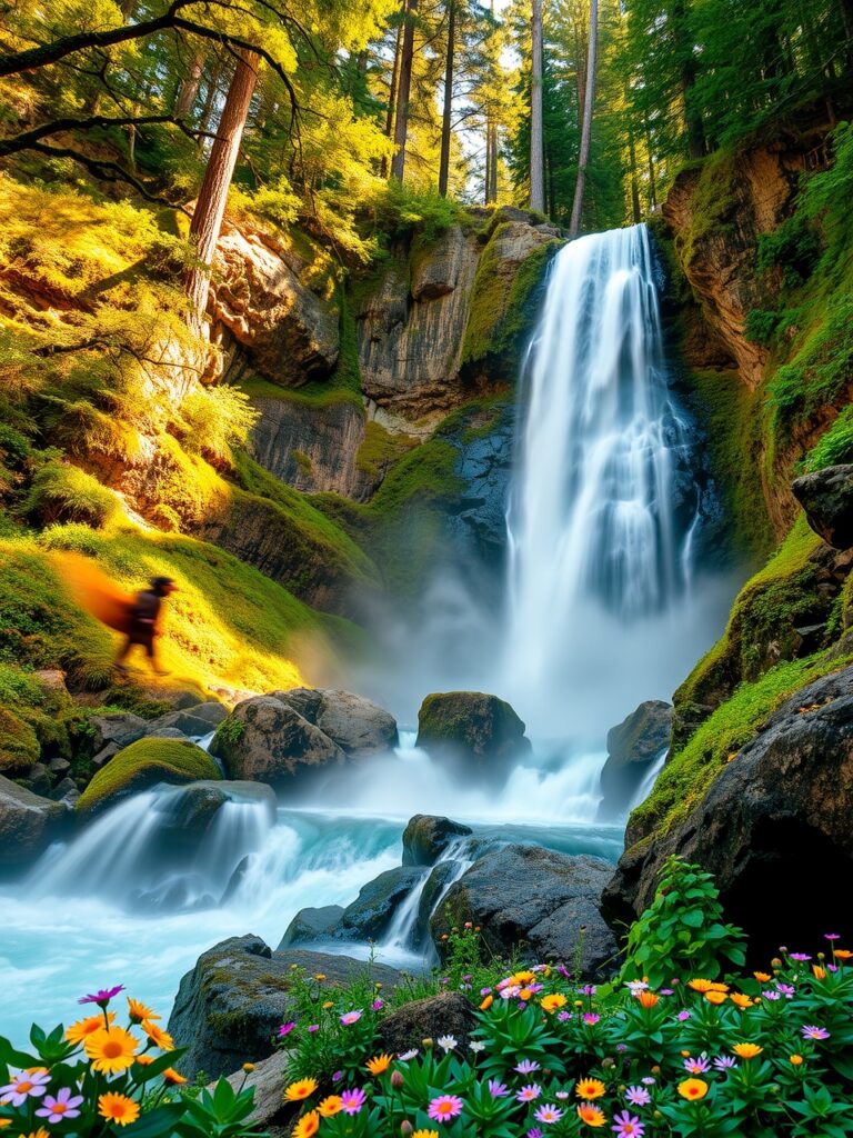 Majestic Waterfall Surrounded by Lush Forest – free AI stock image
