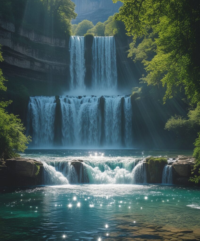Majestic Waterfalls Cascading Into Serene Pool – free AI stock image