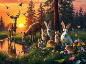 Majestic Wildlife Gathering at Sunset – free AI stock image