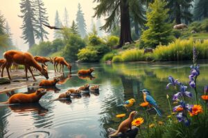 Majestic Wildlife Gathering by the River – free AI stock image