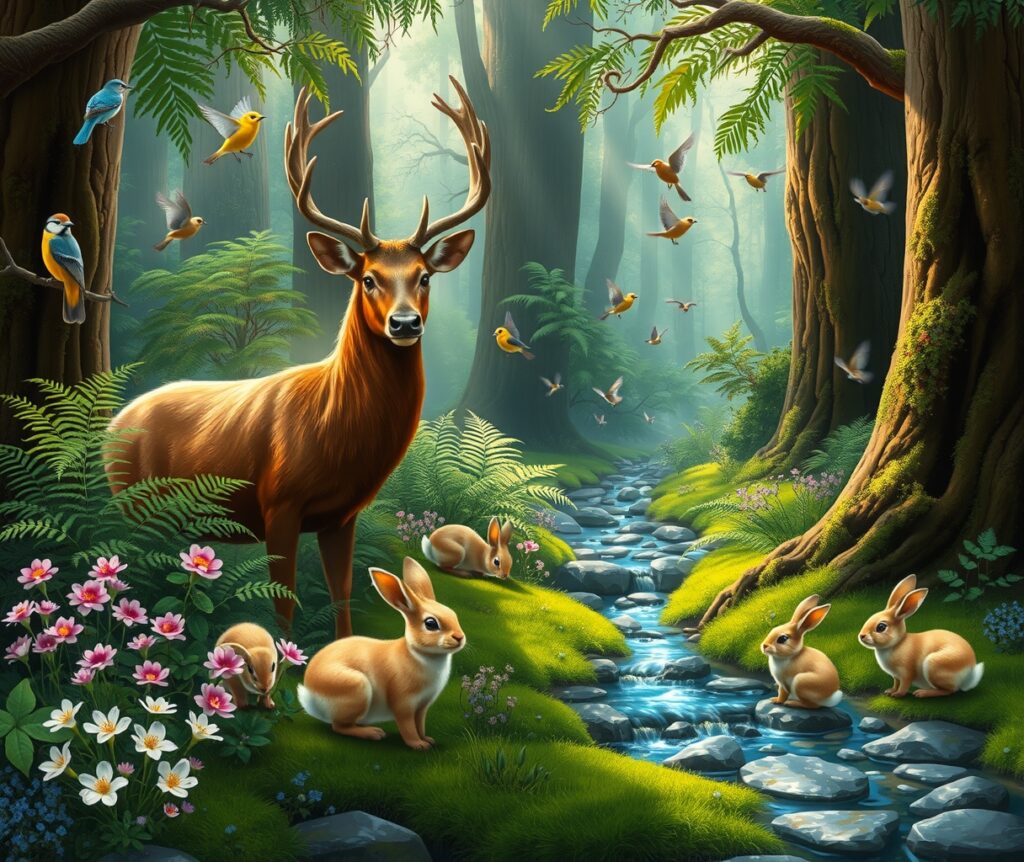 Majestic Wildlife in a Forest Oasis – free AI stock image