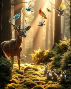 Majestic Wildlife in a Serene Forest – free AI stock image