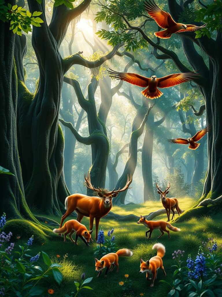 Majestic Wildlife in a Serene Forest – free AI stock image