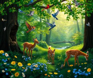 Majestic Wildlife in a Serene Forest – free AI stock image