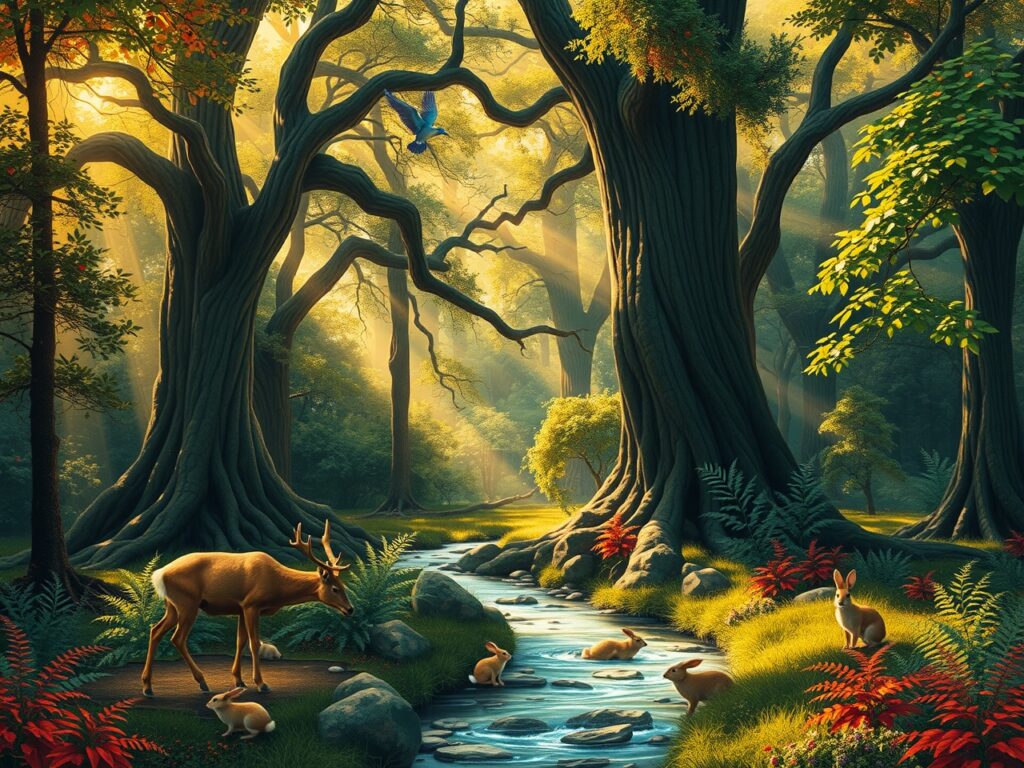 Majestic Wildlife in a Vibrant Forest – free AI stock image
