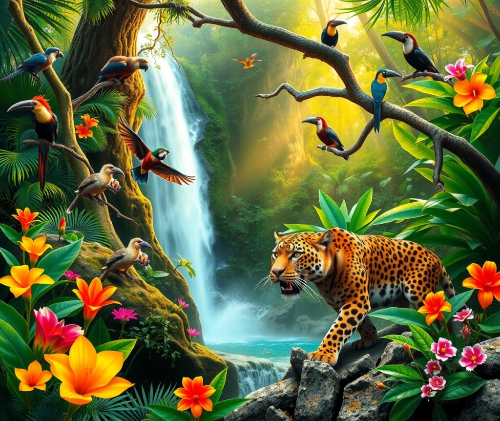 Majestic Wildlife in a Vibrant Jungle – free AI stock image
