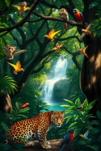 Majestic Wildlife in Vibrant Jungle – free AI stock image