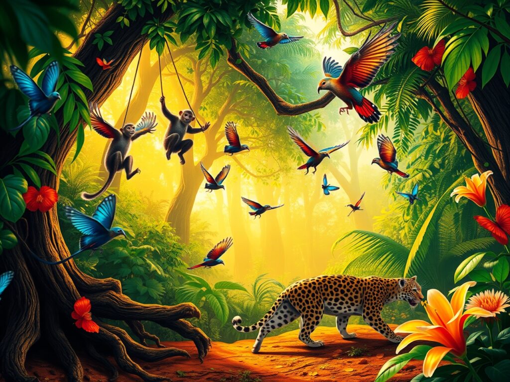 Majestic Wildlife in Vibrant Jungle Setting – free AI stock image