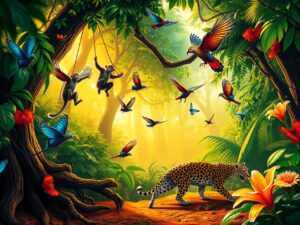 Majestic Wildlife in Vibrant Jungle Setting – free AI stock image
