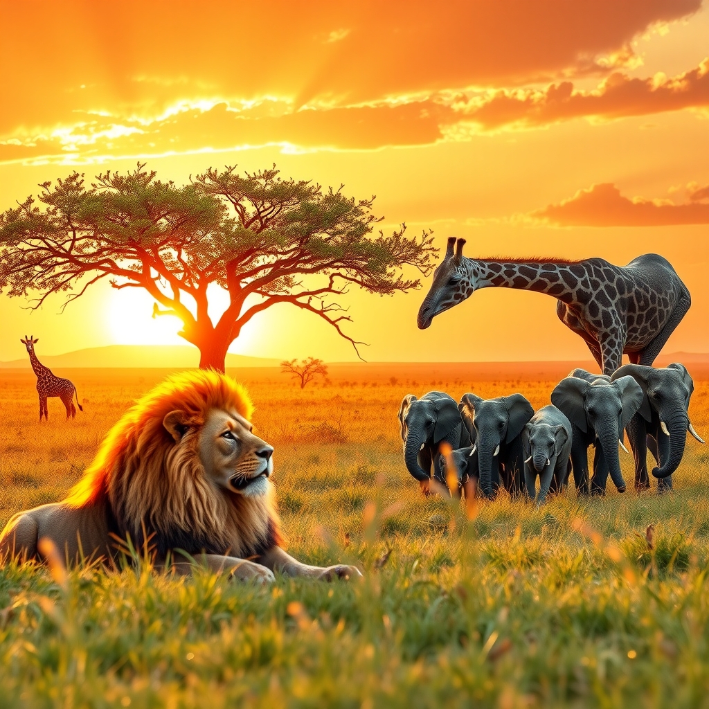 Majestic Wildlife Roaming a Serene Savannah – free AI stock image