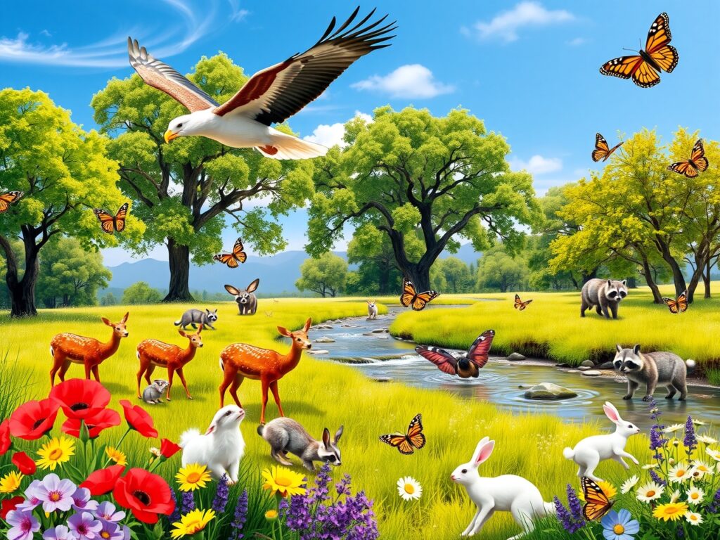 Majestic Wildlife Roaming in a Sunny Meadow – free AI stock image