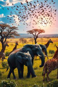 Majestic Wildlife Roaming the Verdant Plains – free AI stock image