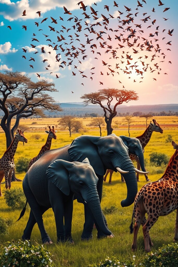 Majestic Wildlife Roaming the Verdant Plains – free AI stock image