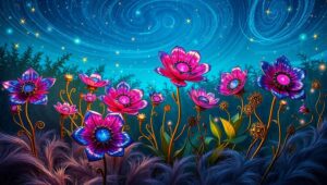 Mechanical Garden Under Stars – free AI stock image