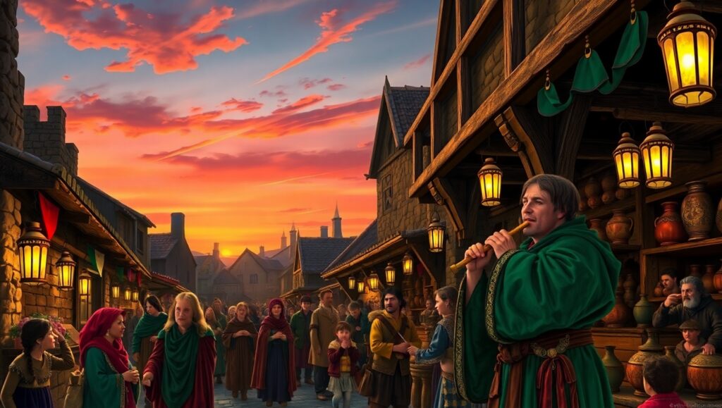 Medieval Market at Dusk – free AI stock image