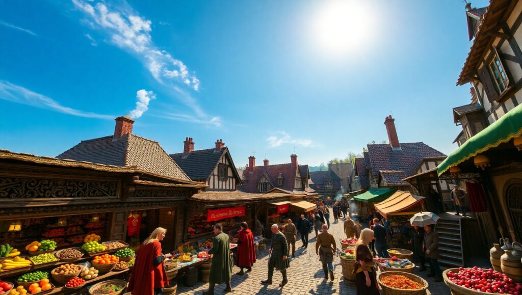 Medieval Market from Above – free AI stock image