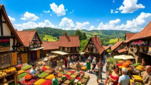 Medieval Marketplace from Above – free AI stock image