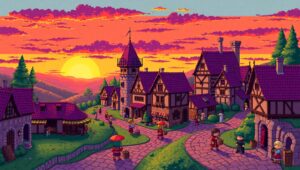 Medieval Village at Sunset – free AI stock image