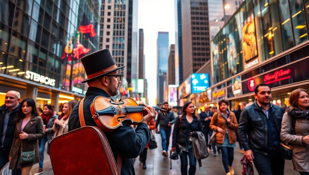 Melody in the City Lights – free AI stock image