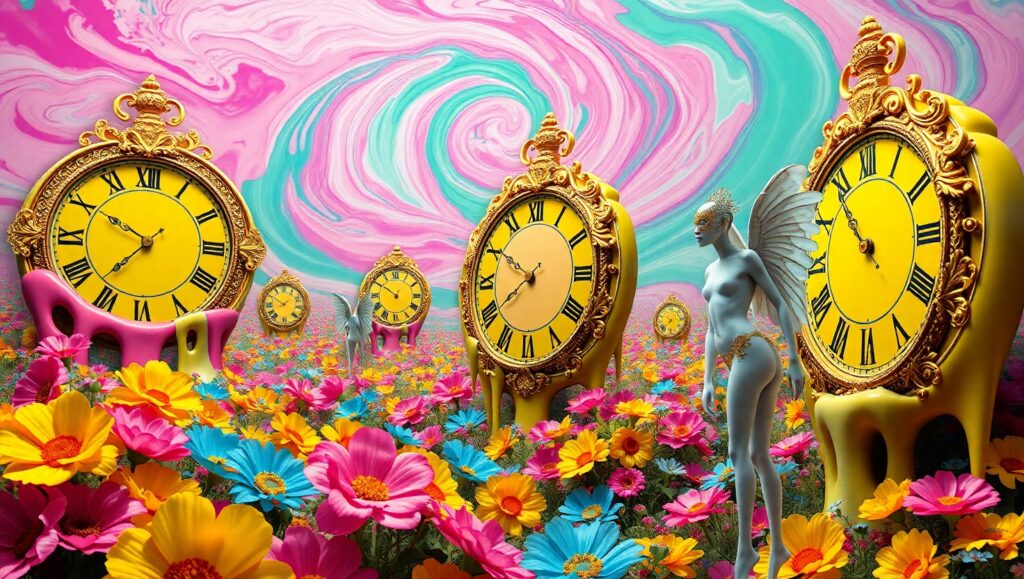 Melted Time in a Dream Garden – free AI stock image