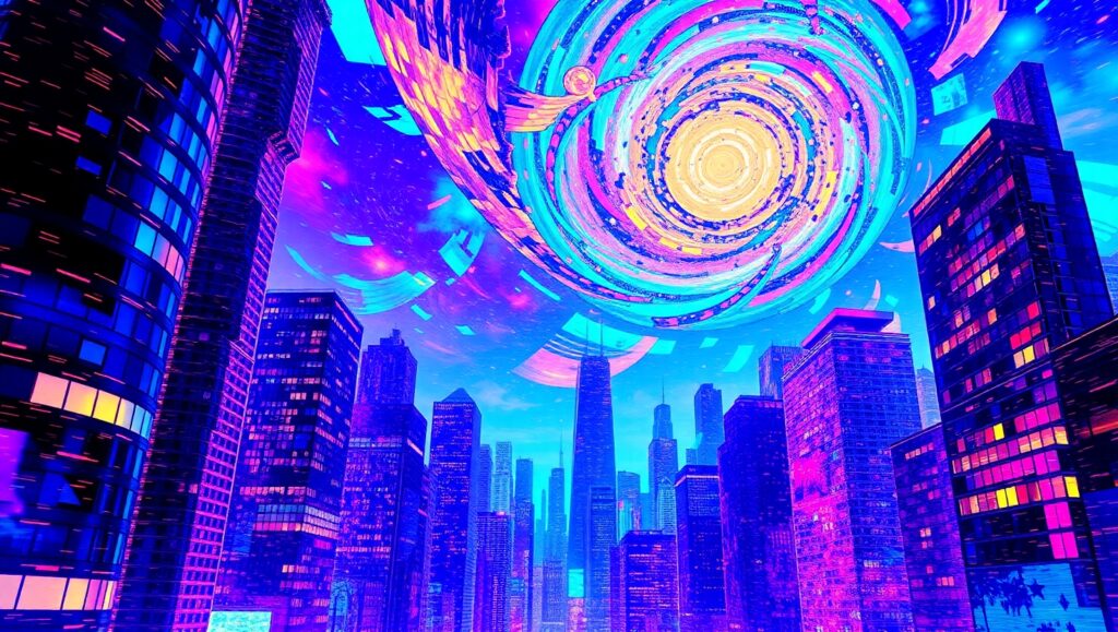 Melting City in Glitch – free AI stock image