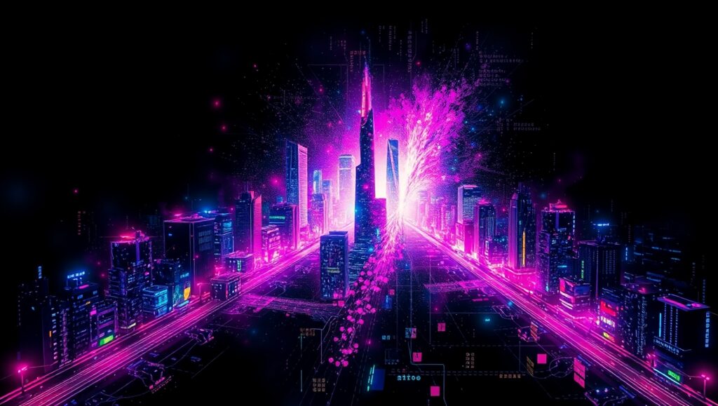 Melting City in Glitch Art Style – free AI stock image