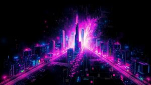 Melting City in Glitch Art Style – free AI stock image