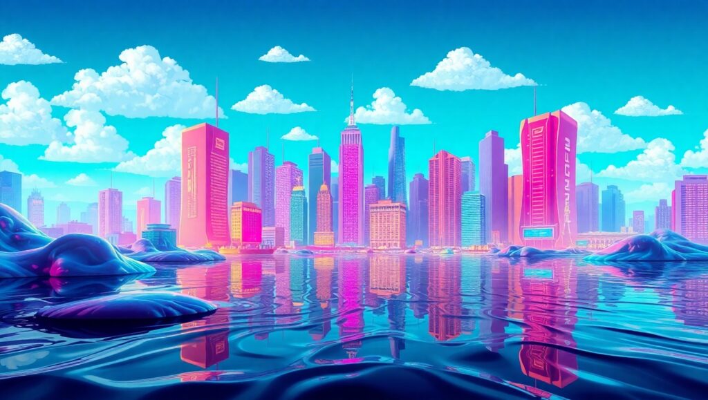 Melting Cityscape in Glitch – free AI stock image