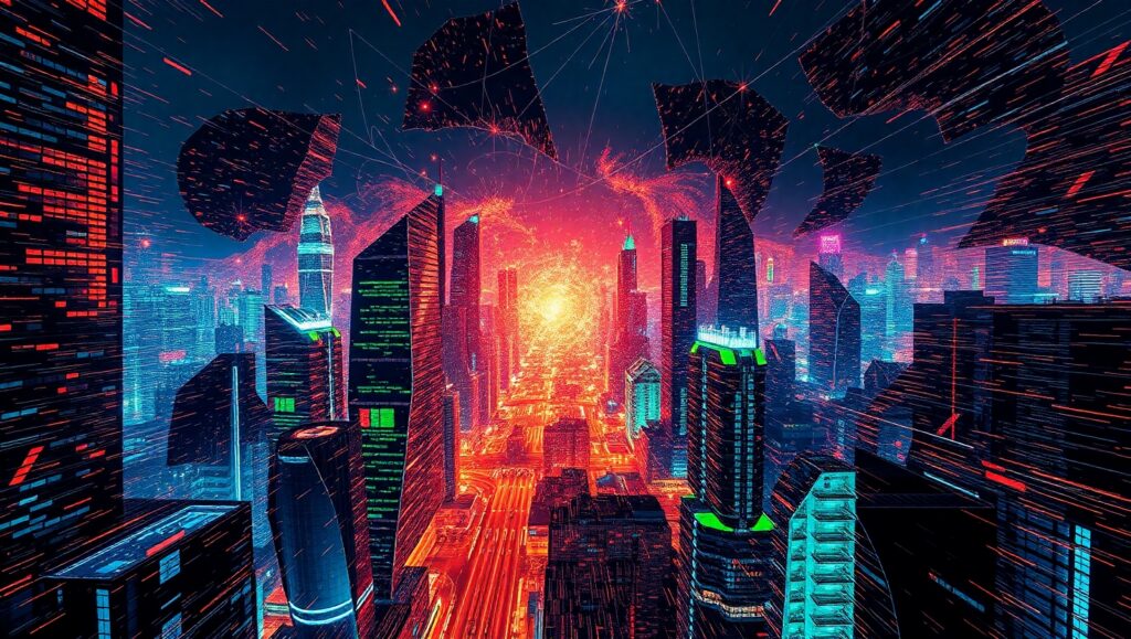 Melting Cityscape of Chaos – free AI stock image
