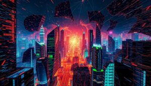Melting Cityscape of Chaos – free AI stock image